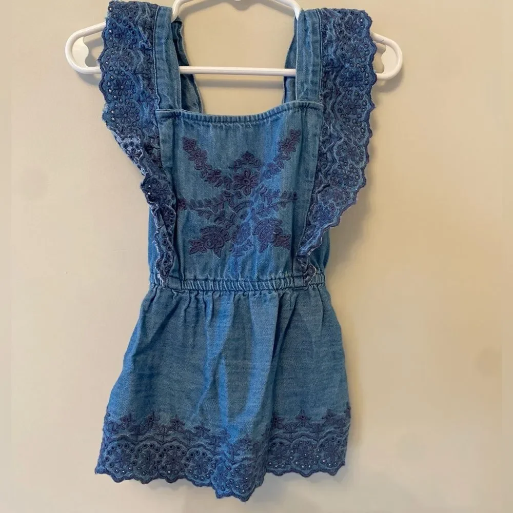 Toddler Girls Denim Embroidered Cross Back Top